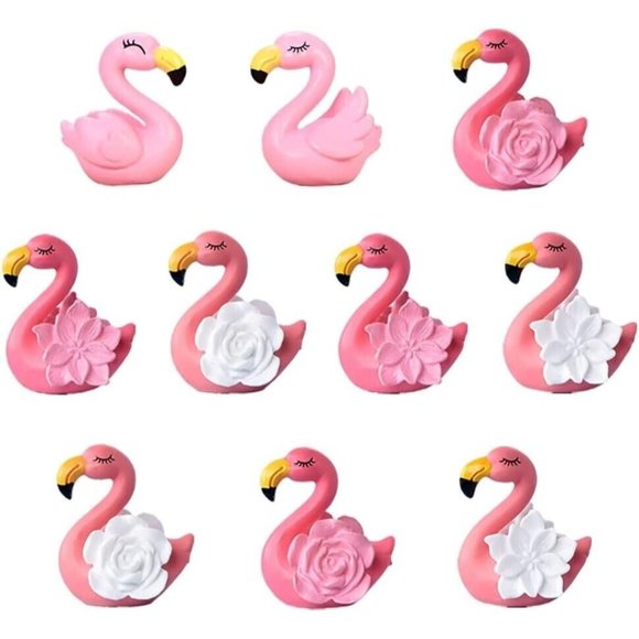 BLAPNK 10 Pieces Miniature Flamingo Figurine Easter Cupcake Toppers - Picture 1 of 4